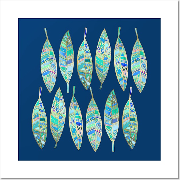 Jeweled Enamel Leaves on Tan Wall Art by micklyn